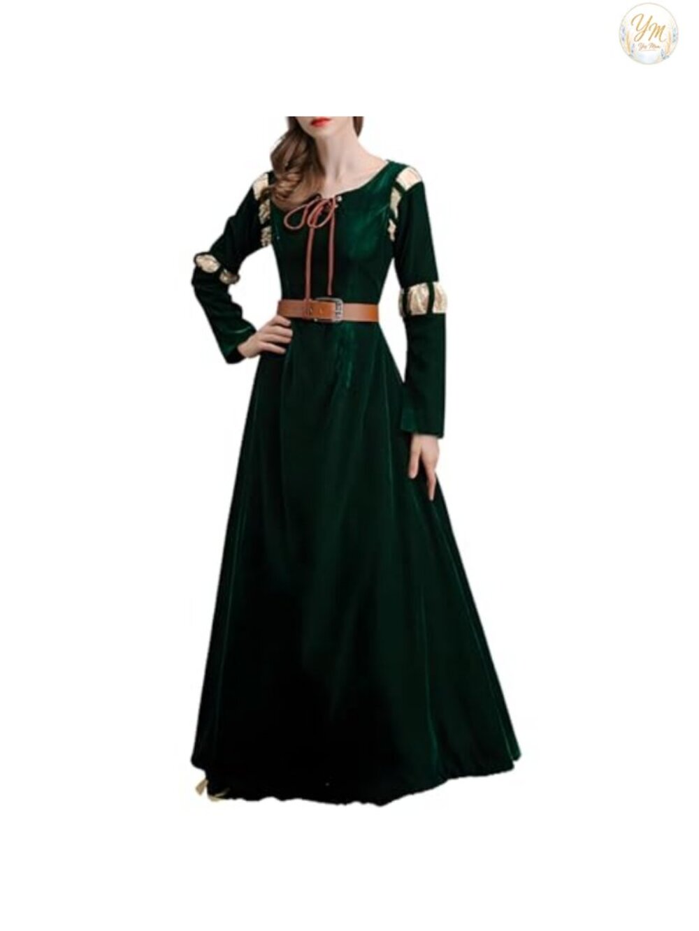Renaissance Medieval Princess Gown Velvet Polyester Maxi Dress Belt